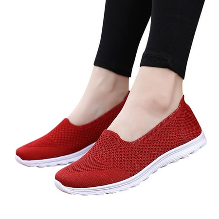 

MPWEGNP Sneakers Women Breathable Shoes Flats Casual Unisex Lightweight Work Sporty Slip Trainers (Red 8)