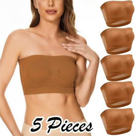

MPWEGNP 5 Pieces Womens Non Padded Bandeau Sprots Bra Strapless Convertible Bralettes Basic Layer Top Bra