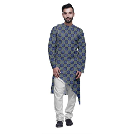 

Atasi Printed Ethnic Kurta With White Churidar Pajama Set For Men Summer Wear