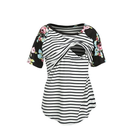 Hirigin Women Striped Short Sleeve Layered Nursing Tops Maternity Shirts 
Hirigin Women Striped Short Sleeve Layered Nursing Tops Maternity Shirts
