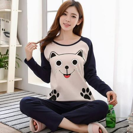 Womens Cute Spring Fall Long Sleeve Pajamas Set Cat/Strawberry Print Round Neck Pjs Sets Loungewear Sleepwear Sets Navy Blue + White XXL
Womens Cute Spring Fall Long Sleeve Pajamas Set Cat/Strawberry Print Round Neck Pjs Sets Loungewear Sleepwear Sets Navy Blue + White XXL