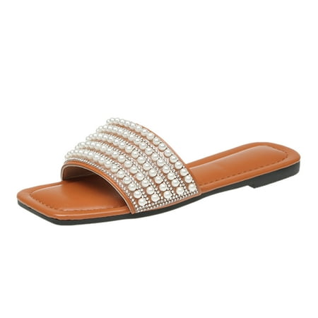 ZIZOCWA Office Lady Slippers Elegant Pearl Flat Bottom Square Toe Sandals Female 2023 Summer Comfortable Non Slip Beach Slippers Slides Brown Size8
ZIZOCWA Office Lady Slippers Elegant Pearl Flat Bottom Square Toe Sandals Female 2023 Summer Comfortable Non Slip Beach Slippers Slides Brown Size8
