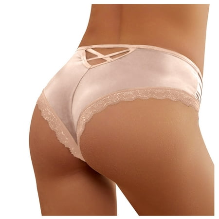 

Qcmgmg Bowknot Mid Waisted Panties for Women Hollow Out Lace Solid Color Briefs Underwear S