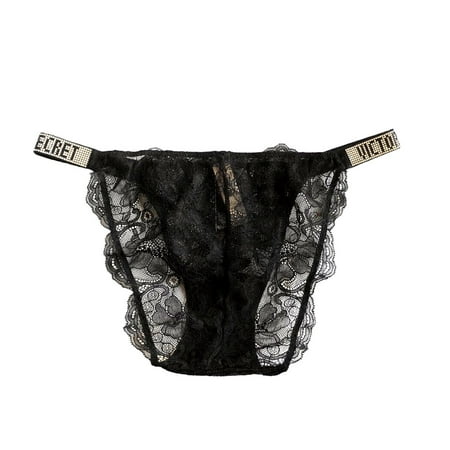 

Victoria’s Secret Very Sexy Shine Logo Strap String Bikini Black Lace Panty Size Large NWT