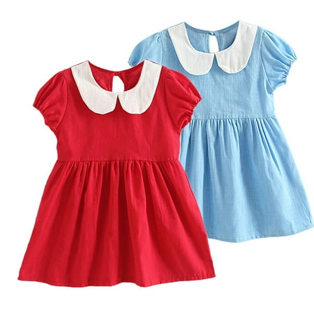 Maxcozy Toddler & Baby Girls Puff Sleeve Doll Collar Summer Dress Sundress