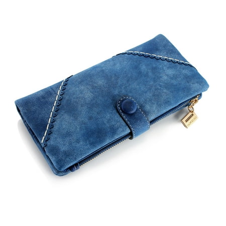 New Fashion Lady Button Women Long Leather Wallet Pocket Purse Clutch Card Holder Handbag Bag (Mother's Day Gift for Mom) - Dark Blue