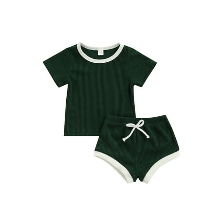 Suanret Toddler Unisex Baby Streetwear 2PCS Set Kid Boy Girl Round Neck Short Sleeve Rib Tops Drawstring Elastic Waist Shorts Green 0-6 Months
Suanret Toddler Unisex Baby Streetwear 2PCS Set Kid Boy Girl Round Neck Short Sleeve Rib Tops Drawstring Elastic Waist Shorts Green 0-6 Months