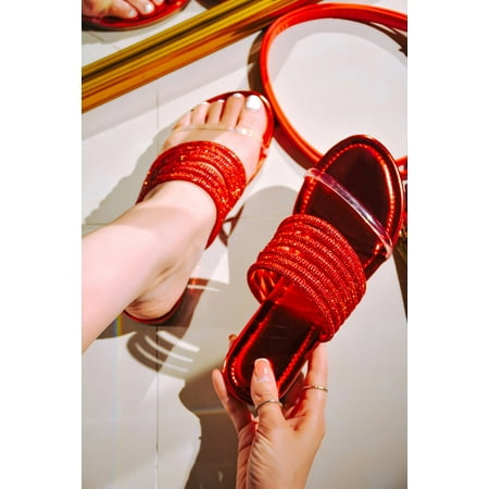Cape Robbin Candyfloss Red Rhinstone Roped Sandals