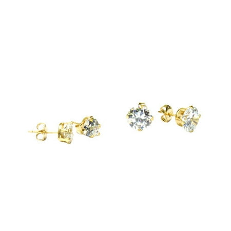 CZ 18kt Gold over Sterling Silver Stud Earrings, 2 Pairs