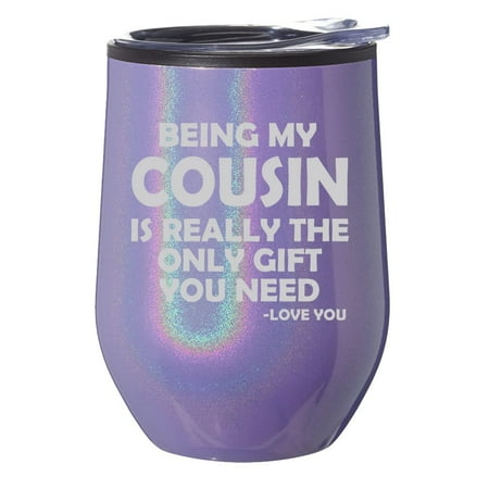 Stemless Wine Tumbler Coffee Travel Mug Glass With Lid Gift Being My Cousin Is Really The Only Gift You Need Funny (Purple Glitter)
Stemless Wine Tumbler Coffee Travel Mug Glass With Lid Gift Being My Cousin Is Really The Only Gift You Need Funny (Purple Glitter)