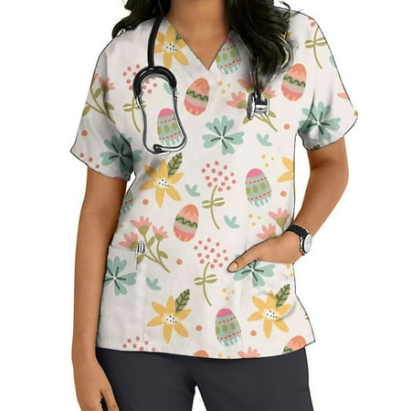 UHUYA Scrubs For Women Women Tops Short Sleeve V-neck Tops Working Uniform Easter Print With Pocket Blouse Beige XL
UHUYA Scrubs For Women Women Tops Short Sleeve V-neck Tops Working Uniform Easter Print With Pocket Blouse Beige XL