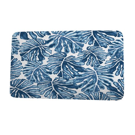 24 x 36 Inch Tropical Resort Palm Leaves Blue Floral Print Bath Mat