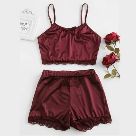 QWANG Women Sleepwear Sleeveless Bow Lingerie Nightwear Lace Trim Satin Top Pajama Set
QWANG Women Sleepwear Sleeveless Bow Lingerie Nightwear Lace Trim Satin Top Pajama Set