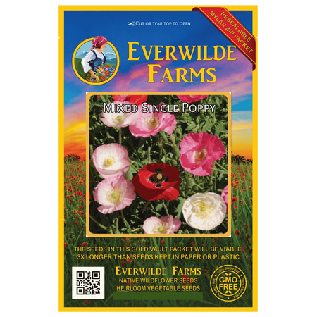 Everwilde Farms - 2000 Mixed Single Poppy Garden Flower Seeds - Gold Vault Jumbo Bulk Seed Packet