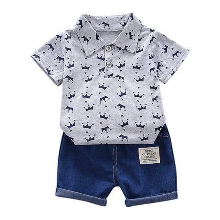 EHTMSAK Infant Baby Toddler Children Boy 2PCS Shirts and Denim Shorts Set Outfits Clothing Set Summer Short Sleeve Gray 6M-3Y 110/XL
EHTMSAK Infant Baby Toddler Children Boy 2PCS Shirts and Denim Shorts Set Outfits Clothing Set Summer Short Sleeve Gray 6M-3Y 110/XL