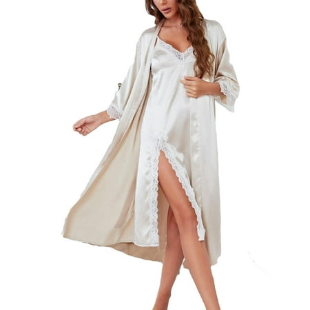 2pcs Set Elegant Cami Dress Sets 3/4 Sleeve Beige Women s Pajama Sets (Women s) 
2pcs Set Elegant Cami Dress Sets 3/4 Sleeve Beige Women s Pajama Sets (Women s)