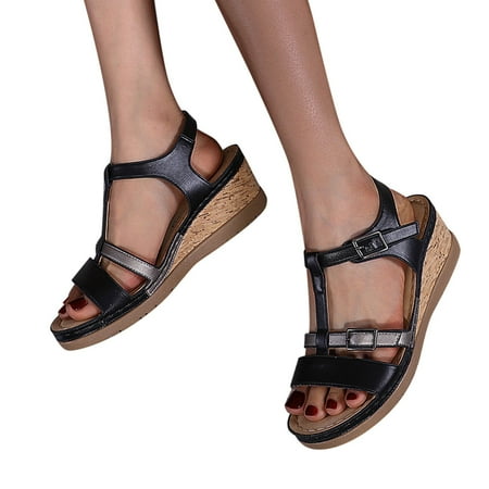 Aayomet Sandals for Women Roman Buckle Platform Shoes Head Color Wedge Sandals Matching Round Women s Women s sandals Black 8 
Aayomet Sandals for Women Roman Buckle Platform Shoes Head Color Wedge Sandals Matching Round Women s Women s sandals Black 8