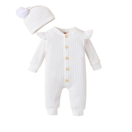 KBKYBUYZ Newborn Girl Romper Solid Color Fly Sleeve Jumpsuits Onesie+Hat Infant Fall Winter Outfit 3-18 Months On Sale
KBKYBUYZ Newborn Girl Romper Solid Color Fly Sleeve Jumpsuits Onesie+Hat Infant Fall Winter Outfit 3-18 Months On Sale