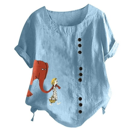 Mrat Womens Short Sleeve Shirts Round-Neck Blouses Ladies Fashion Summer Round Neck Leisure Short Sleeve Printed Buttons Tops Corset Tops for Female
Mrat Womens Short Sleeve Shirts Round-Neck Blouses Ladies Fashion Summer Round Neck Leisure Short Sleeve Printed Buttons Tops Corset Tops for Female