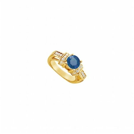 Created Sapphire & CZ Engagement Ring, 14K Yellow Gold - 2.50 CT TGW , 24 Stones