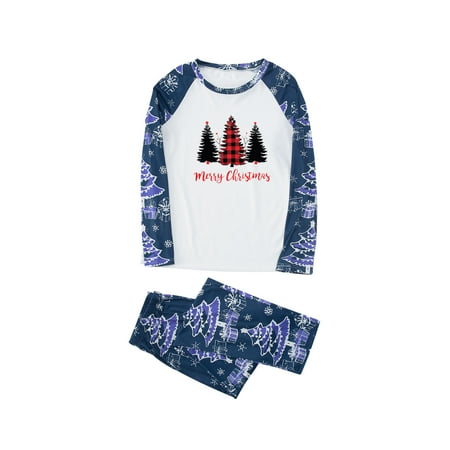 Matching Christmas Pajamas for Family Pajama Set Fashion Patchwork Cute Santa Reindeer Print Plaid 2 Piece Long Sleeve Loose Christmas Jumpsuit Outfits