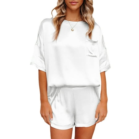

Avamo 2Pcs Short Sleeve Comfy Nightwear Set For Women Loungewear Nightgown Suit Summer Pyjama Sleepwear Set Casual Loose Blouse Tops+Baggy Loose Shorts Hot Pants For Ladies