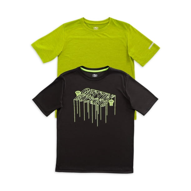 Athletic Works Boys Crewneck Short Sleeve Active & Graphic T-Shirt, 2-Pack Bundle, Sizes 4-18 & Husky