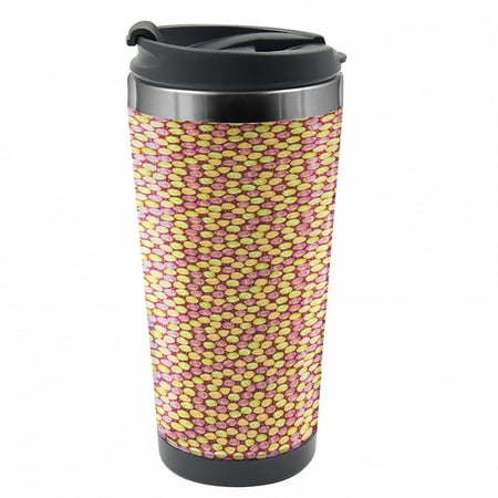 Rose Travel Mug Abstract Roses and Dots Art Steel Thermal Cup 16 oz by Ambesonne
