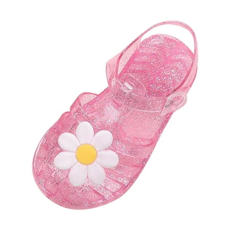 

Juebong Toddler Shoes Baby Girls Cute Flowers Jelly Colors Hollow Out Anti-Slip Flexible Sport Exercise House Soft Soled Beach Roman Sandals Pink Size 2-3 Years