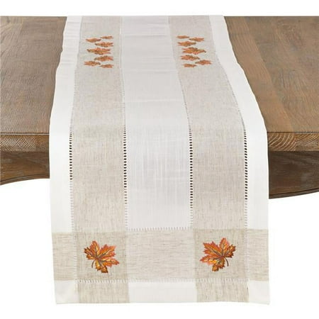 SARO Autumn Design Poly & Linen Blend Runner - Ivory