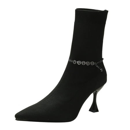 Black Boots for Women Ladies British Style Solid Color Chain Decorative Stretch Knit Thin High Heels Fashion Short Boots Ankle Boots for Women Knit Black
Black Boots for Women Ladies British Style Solid Color Chain Decorative Stretch Knit Thin High Heels Fashion Short Boots Ankle Boots for Women Knit Black