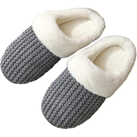 CoCopeaunts Warm Knit Plush House Slippers for Women Men Comfy Fleece Lined House Slippers with Memory Foam Anti-Slip Soles