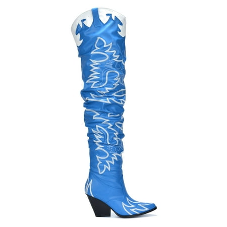 Cape Robbin Kelsey-21 Denim Pointy Toe Thigh High Cowboy Boots