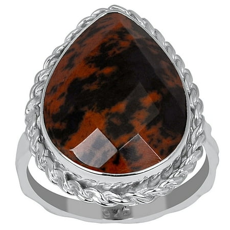 Beautiful 6.65 Ctw Pear Mahagoni Obsidian 925 Sterling Silver Engagement Ring For the One by Orchid Jewelry