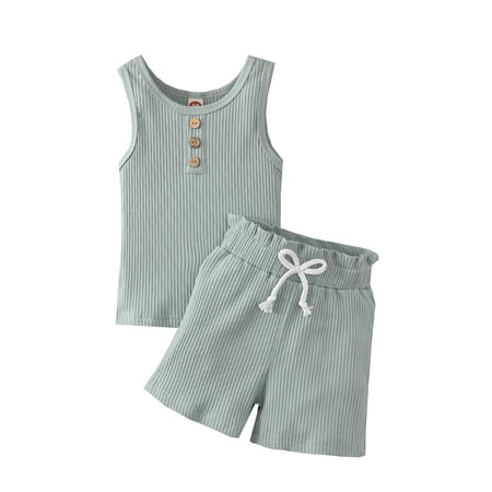 Nokpsedcb Infant Baby 2PCS Summer Suit Children Boy Girl Sleeveless Button Rib Knit Tank Top Solid Shorts Set Light Blue 18-24 Months
Nokpsedcb Infant Baby 2PCS Summer Suit Children Boy Girl Sleeveless Button Rib Knit Tank Top Solid Shorts Set Light Blue 18-24 Months