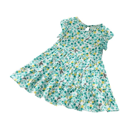 

ZCFZJW Toddler Baby Girl Sun Dress Wildflower Floral Seaside Flying Sleeve Loose Flowy Beach Sundress Overall Outfits One-Piece Ruffle Dress #03-Green 7-8Years