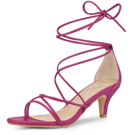 Unique Bargains Women s Strappy Kitten Heel Lace Up Sandals