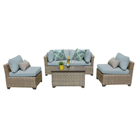 TK Classics Monterey Wicker 5 Piece Patio Conversation Set with 2 Sets of Cushion Covers