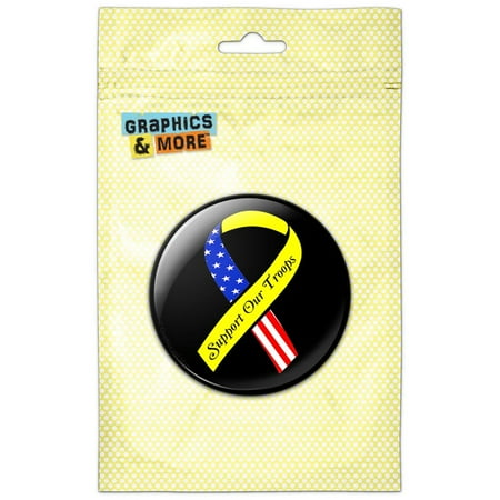 Support our Troops Ribbon On Black Refrigerator Button Magnet