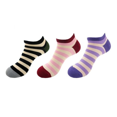 BambooMN Women s Rayon From Bamboo Fiber Stripes Ankle Socks 3 Pairs (Asst E)