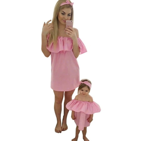 GWAABD Cute Toddler Girl Outfits Pink Family Mommy and Me Baby Girl Off Shoulder Summer Princess Dress 70