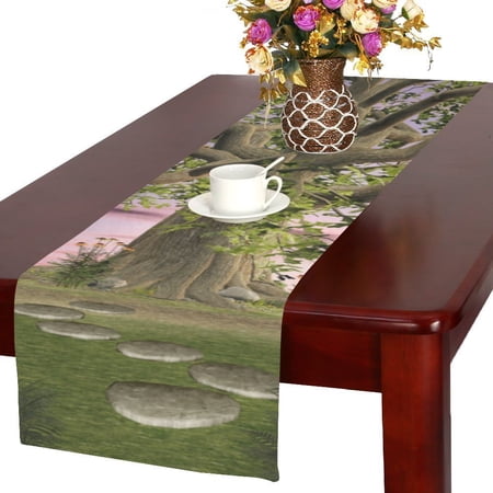 MYPOP Enchanted Nature Garden with an Old Tree Cotton Linen Table Runner 16x72 inches