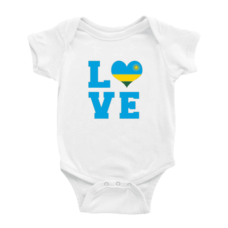 Love Rwanda Flag Heart Baby Rompers (White 6-12 Months)