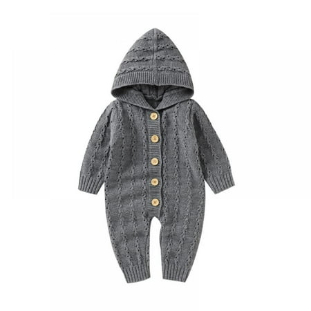 Baby Boy Romper Girls Bodysuit Knitted Hooded Jumpsuit Newborn Kids Cute Toddler Clothes