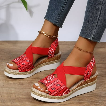 Toyella Summer New Large Size Wedge Sandals Women European And American Fashion Pattern Ankle-strap Buckle Sandals Women Red 42
Toyella Summer New Large Size Wedge Sandals Women European And American Fashion Pattern Ankle-strap Buckle Sandals Women Red 42
