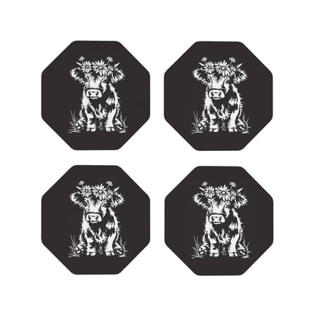 Coasters Set of 4 - Floral Cow Silhouette Drink Coasters for Tabletop Protection Leather Coasters for Living Room Decor and Housewarming Gift Octagon
Coasters Set of 4 - Floral Cow Silhouette Drink Coasters for Tabletop Protection Leather Coasters for Living Room Decor and Housewarming Gift Octagon