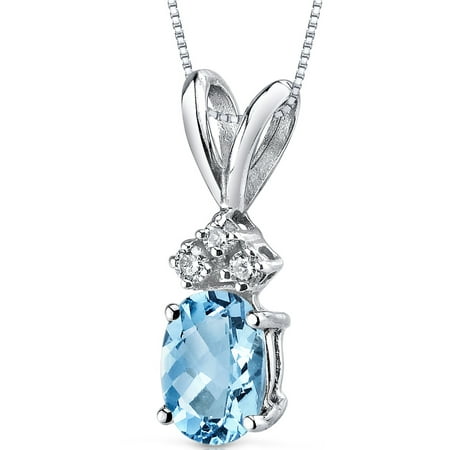 Peora 1.00 Carat T.G.W. Oval-Cut Swiss Blue Topaz and Diamond Accent 14kt White Gold Pendant, 18