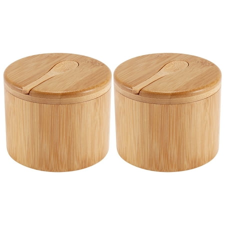 2 Pack Bamboo Seasonings Box with Spoons - Bamboo Salt Box