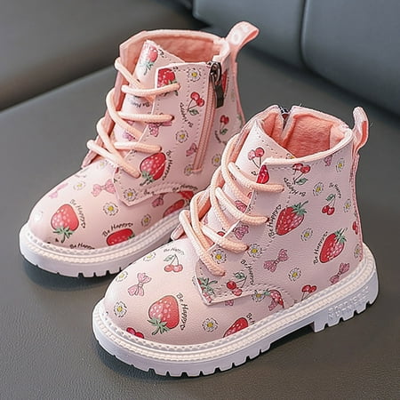

CAICJ98 Toddler Shoes Sweetheart Strawberry Girls Short Boots Autumn and Winter New Girls Plush Cotton Leather Boots Girls Heel Boots (Red 25)
