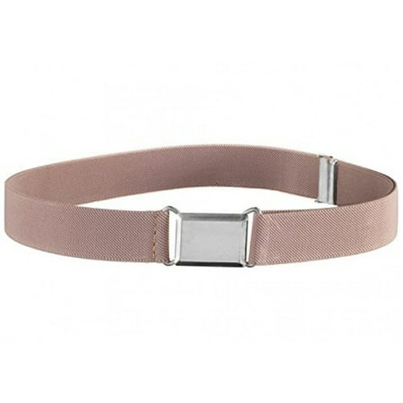 Hold em Elastic Belt for Toddler Unisex Kids with Silver Square Buckle - Tan